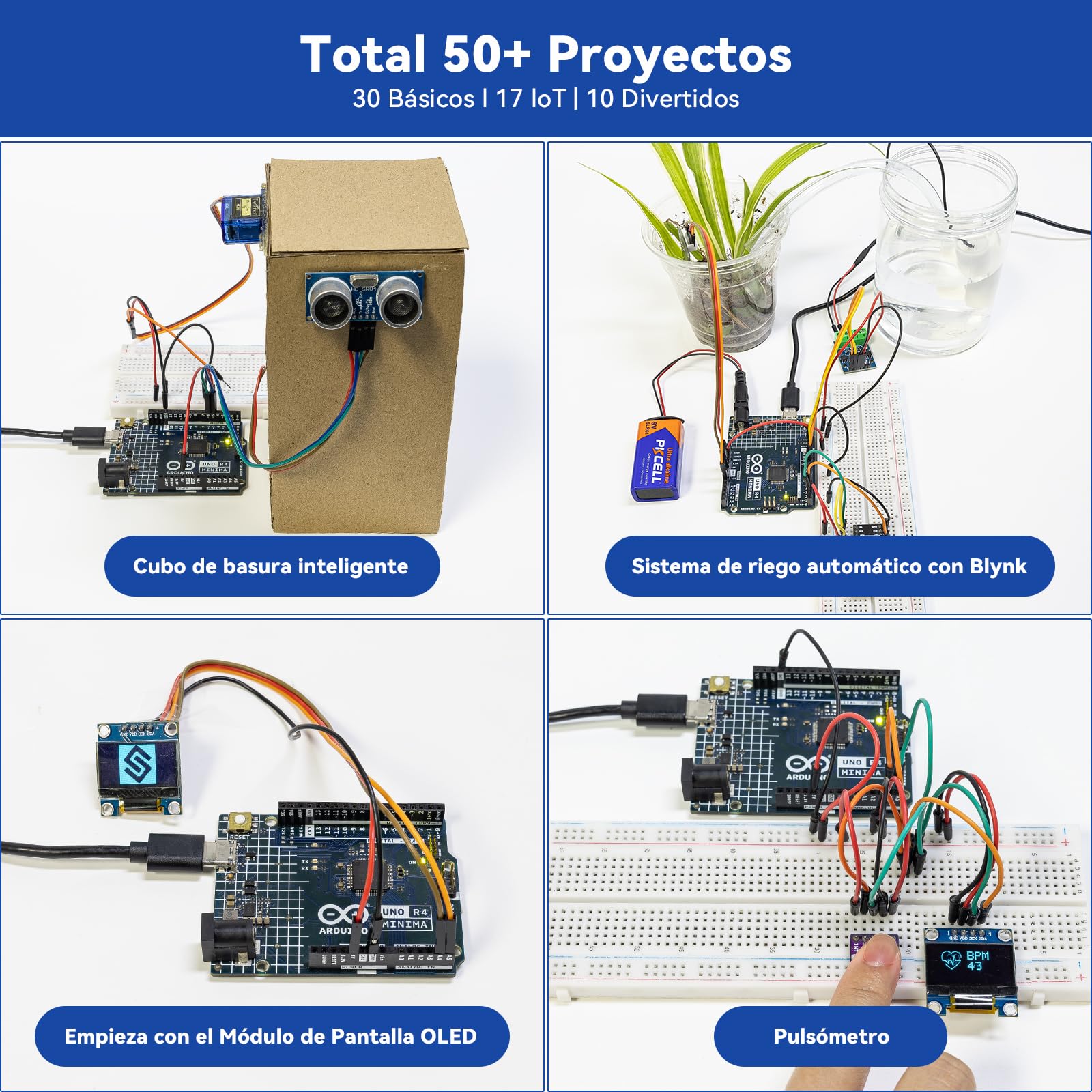 Sunfounder - Kit de sensores con Original Arduino Uno R4 Minima, Smart IoT y Basic Sensor Projects with Online Tutorials, Adecuado para Edad 8+ Beginners (Original Arduino Uno R4 Minima Included)