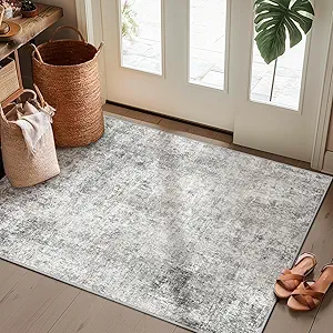 Washable Area Rugs 2'x3' Non-Slip Modern Abstract Soft for Living Room Entryway Bedroom Nursery, Print Pattern, Gray White Grey