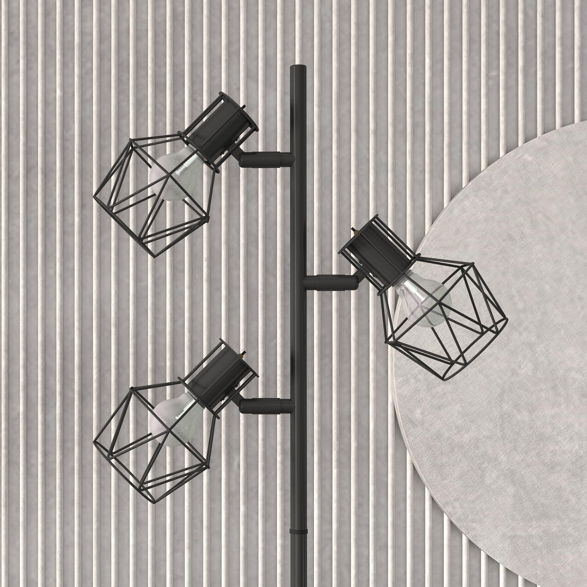 HOMCOM Lampadaire sur Pied Salon 3 Lumières E27 pour Salon Chambre Noir | Lampe sur Pied, Interrupteurs Individuels, Ampoules Non Incluses, Chambre à Coucher