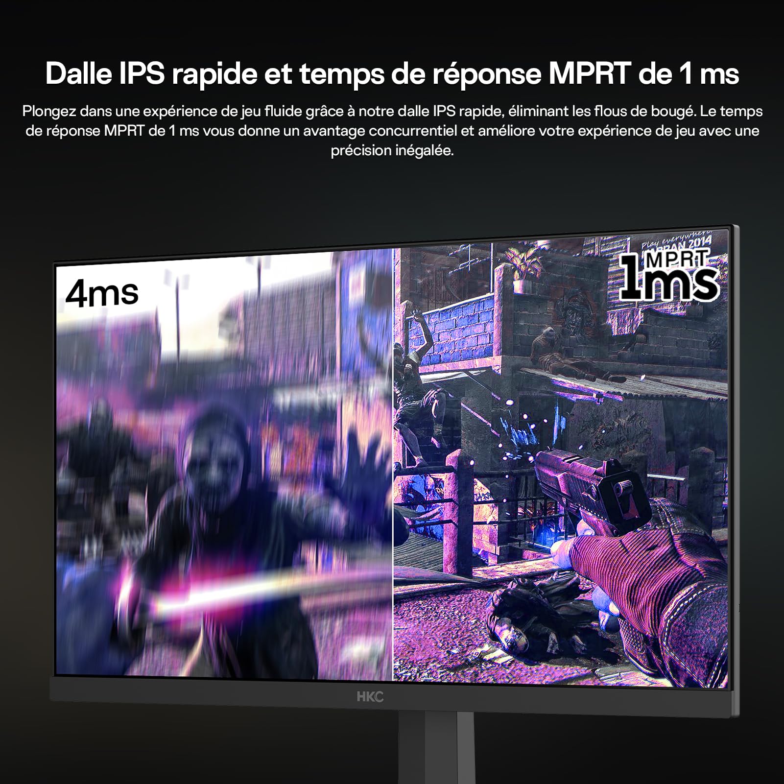 HKC 24-calowy monitor gier, Full HD (1920 × 1080), 240 Hz Fast IPS, 1ms, HDR400, 90% DCI-P3, do 260 Hz z możliwością podkręcenia, VESA 100 × 100, filtr niebieskiego światła, HDMI 2.0 i DisplayPort 1.4