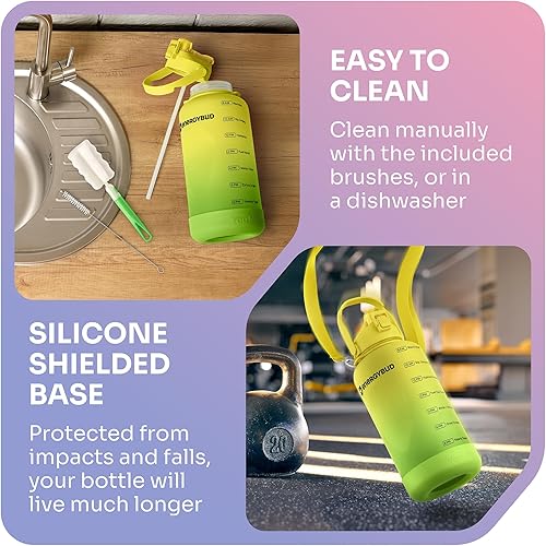 Miniatura 6 de Botella de agua de 1 galón con pajilla extraíble y asa apta para lavavajillas, libre de BPS y BPA y DEHP + 2 cepillos grande botella grande con