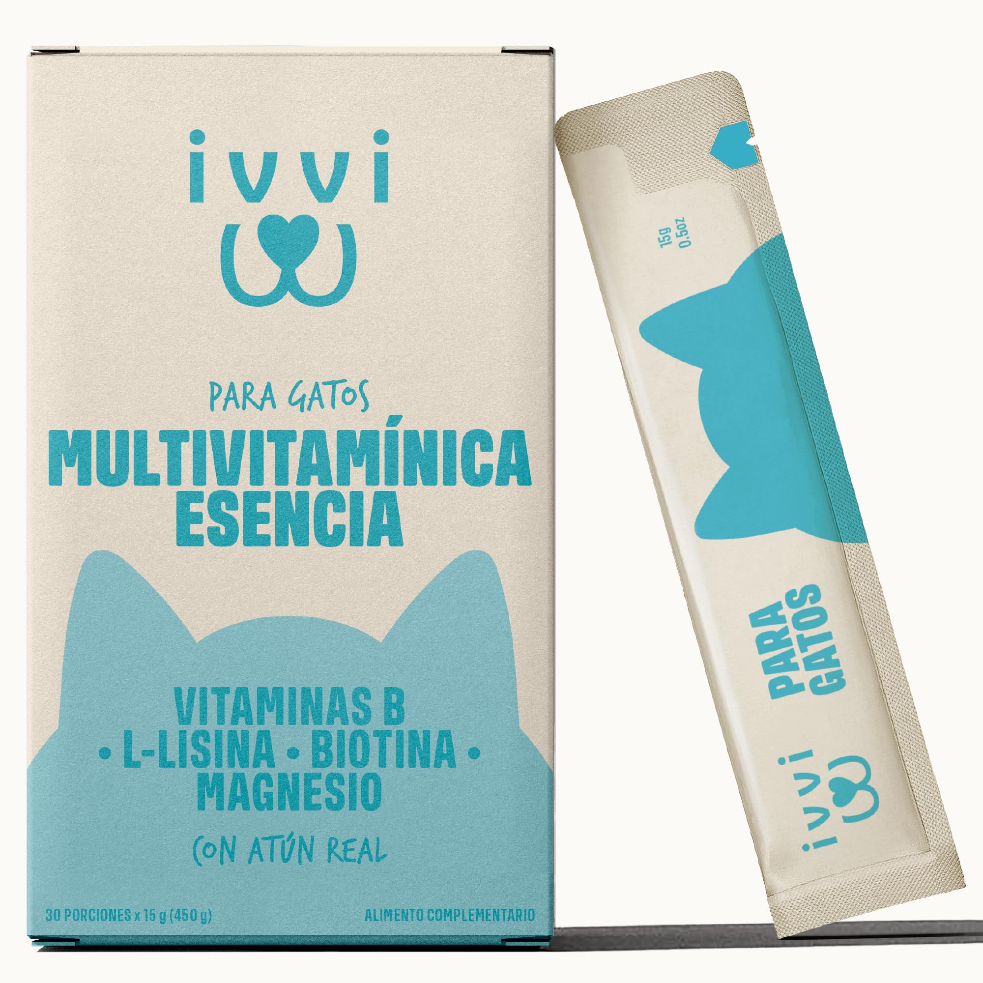 ivvi Esencia Multivitamínica para Gatos – Snack Cremoso con Atún Real – con Vitaminas B, Vitaminas A, D3 y E, Biotina, L-lisina, Magnesio y Mejillón de Labio Verde – 30 x 15 g