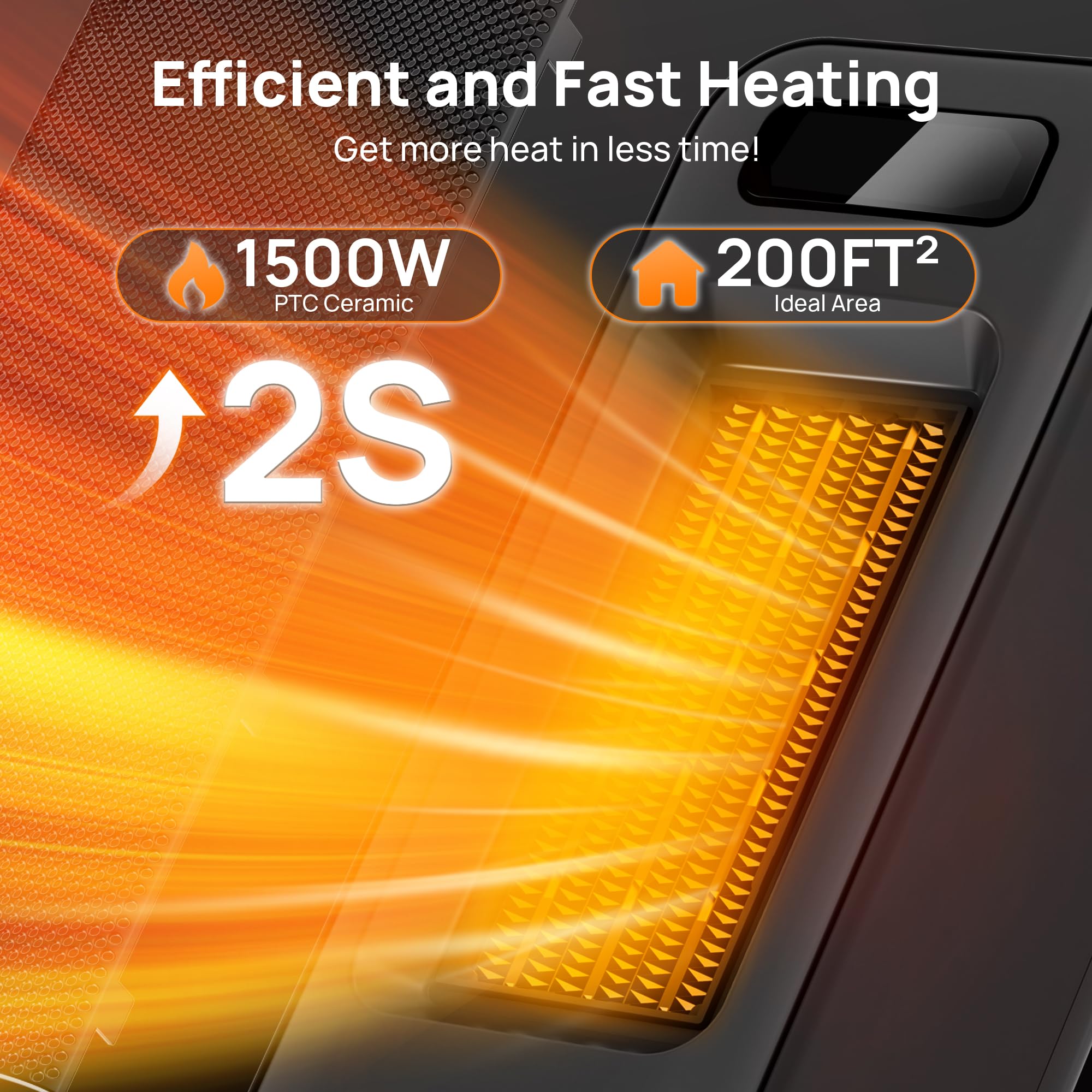 FLANUR Stufetta Elettrica Basso Consumo 1500W, Radiatore Portatile Ceramico PTC con Oscillazione 70°, Timer 12H, Termostato, Protezione e Controllo Intelligente (Alexa/Google), 1 pack+4 Modalità