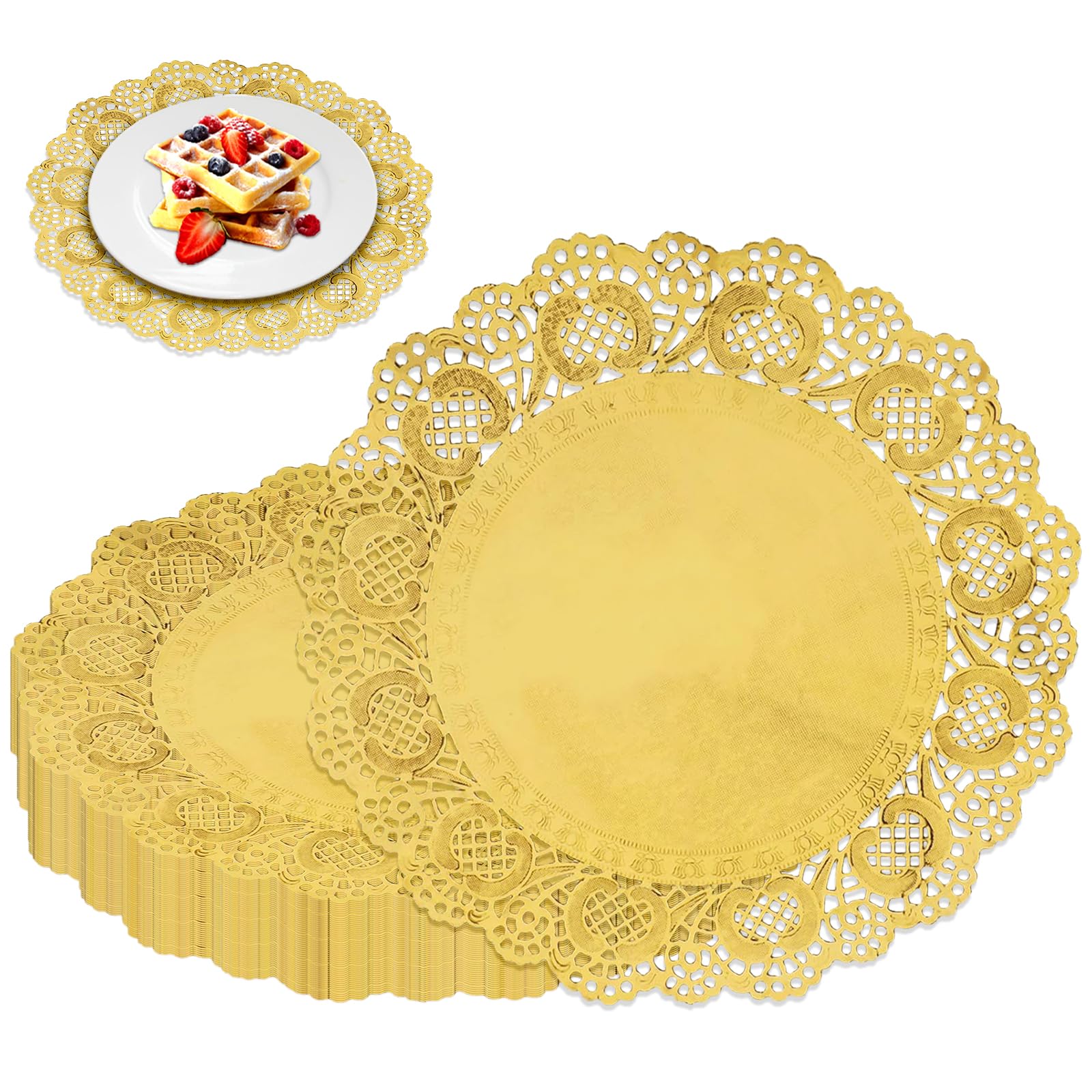 50 Centrini Di Carta In Pizzo Oro - Rotondi Per Torte, Matrimoni, Compleanni, Decorazioni