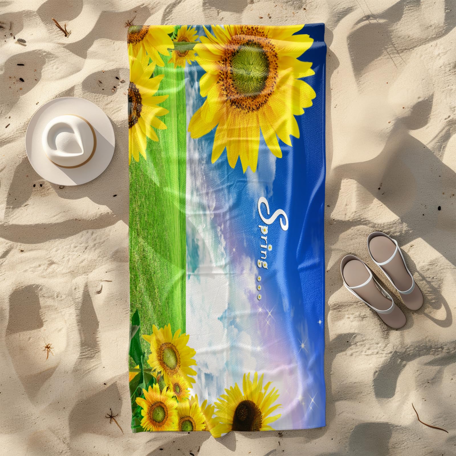 Strandtuch Grün Himmelblau Mikrofaser Handtuch Tragbar Handtücher Groß Badetuch Sand Proof Badehandtuch Groß Ultraleicht Strandtuch XXL Schnelltrocknend Strandhandtuch Beach Towel 150x200cm
