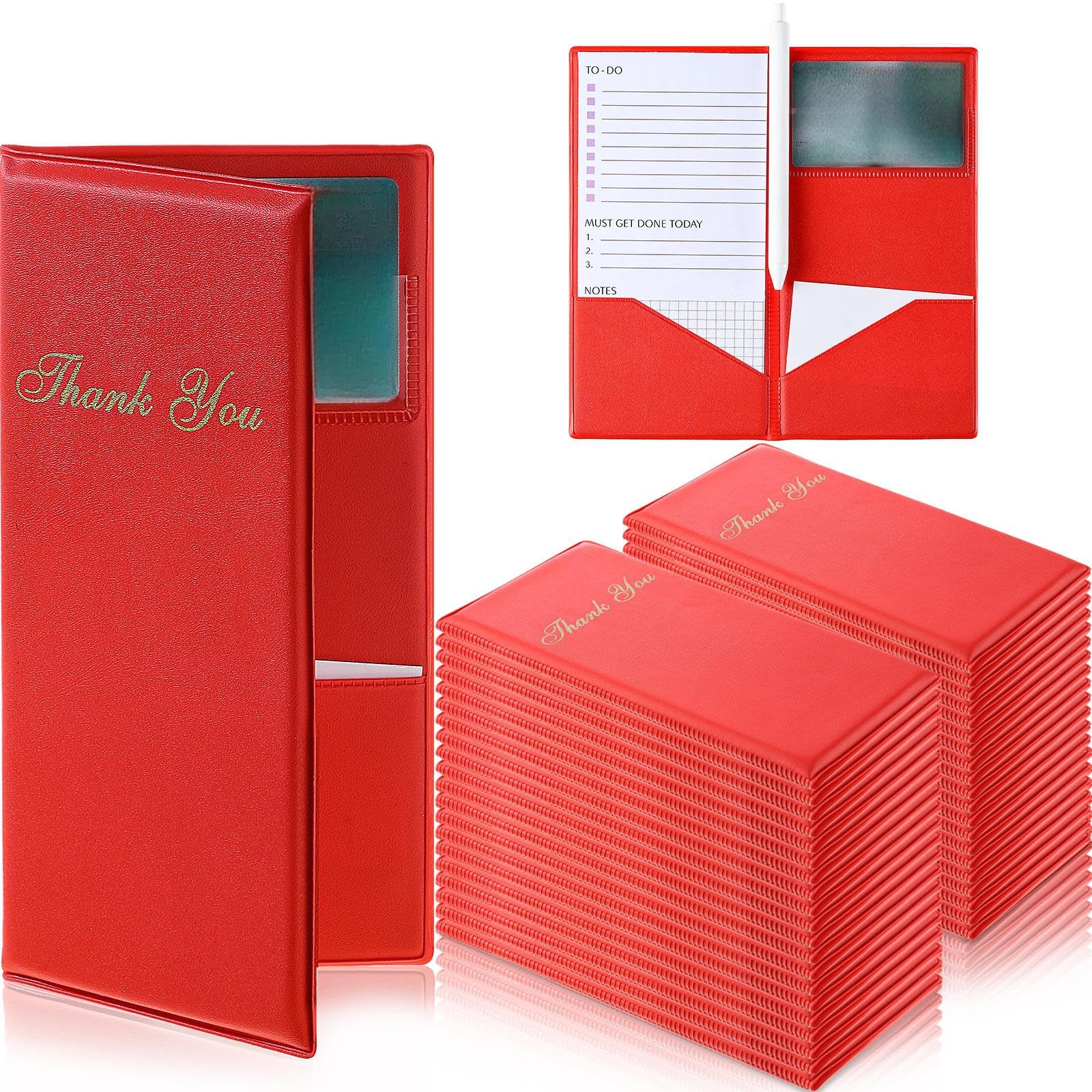 40 PCS Restaurant Check Presenters Bulk Guest Check Card Holder with Gold Thank You Imprint Red Restaurant Bill Book Holder Customer Check Holder for