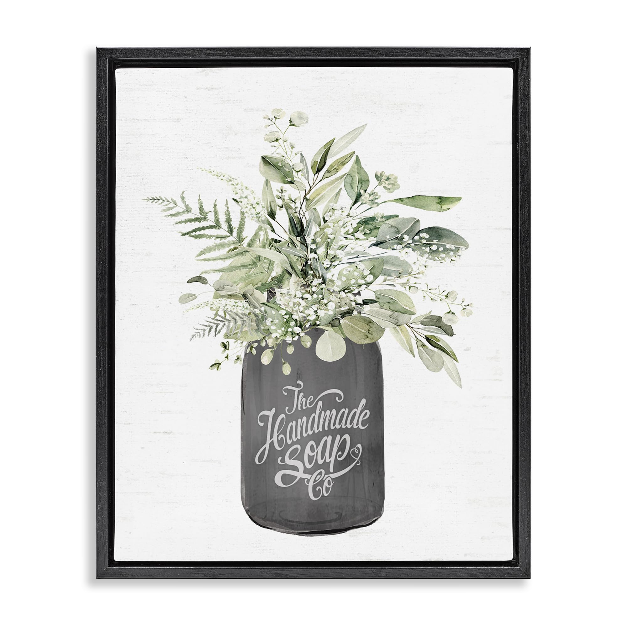 Stupell Industries Black Handmade Soap Botanicals Framed Floater Canvas Wall Art Design By Lettered And Lined, 21 X 17