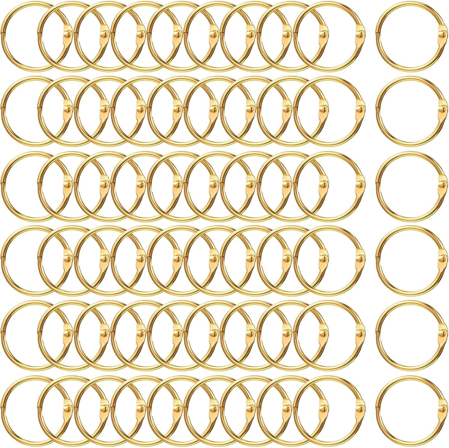 Boao 60 Pcs Loose Leaf Binder Book Rings Metal Binder Rings for Index Cards, Key, School Office Home Shower Curtain(1.2 Inch,Gold) Gold 1.2 Inch