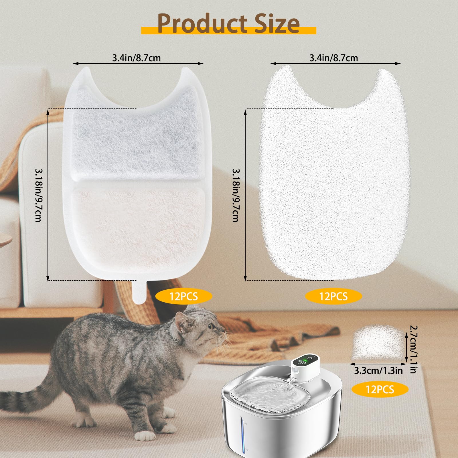 OCCOUMR 12 stuks filters kattenfontein voor FEELNEEDY 4L drinkfontein voor katten YPD-C004, 12 koolstoffilters, 12 voorgefilterde sponzen, 12 sponzen voor waterpomp