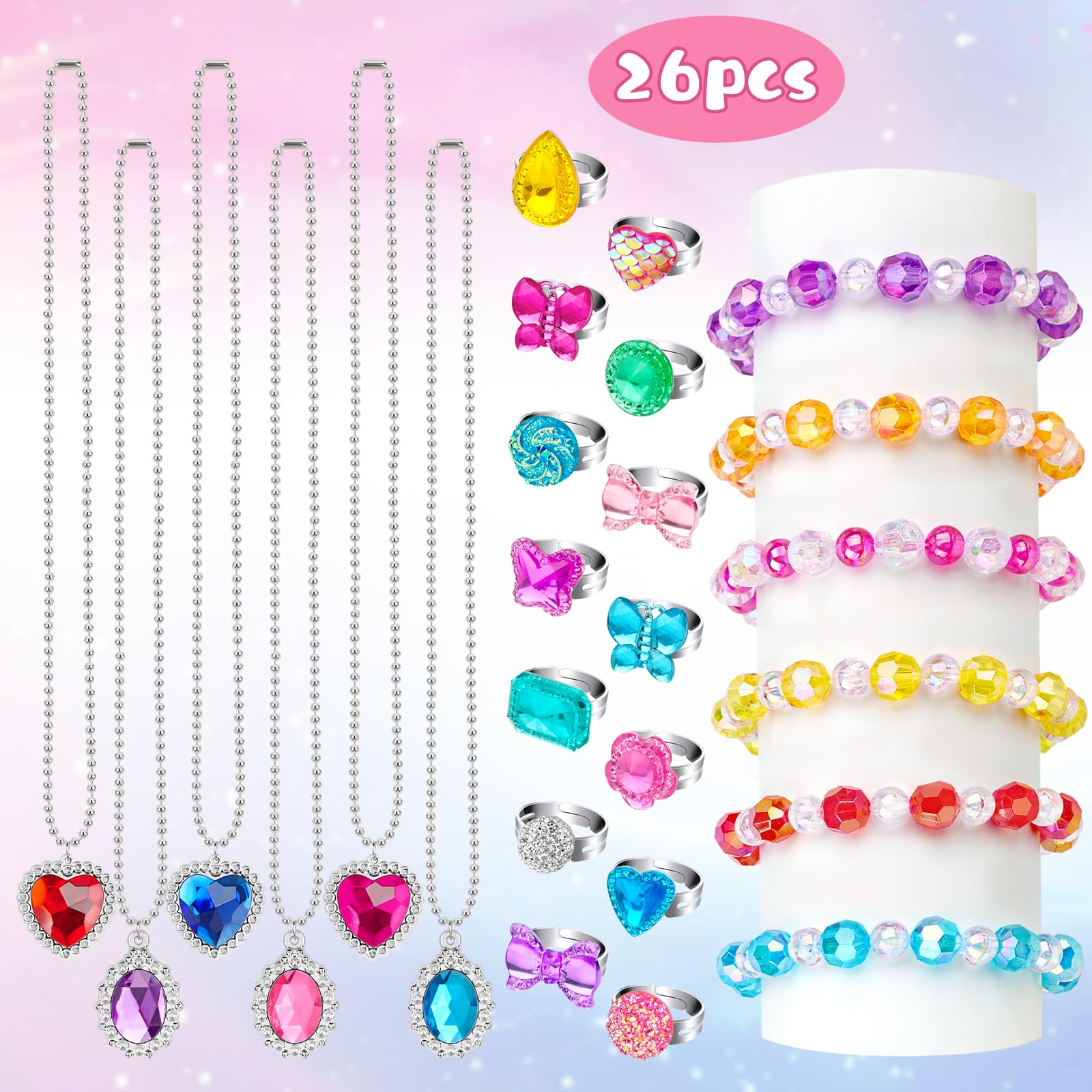 Hooqict Kleid Kinder Schmuck Mädchen Armbänder Halsketten Ringe Set Kleinkind Spiel Kostüm Party Gastgeschenke Geburtstagsgeschenke
