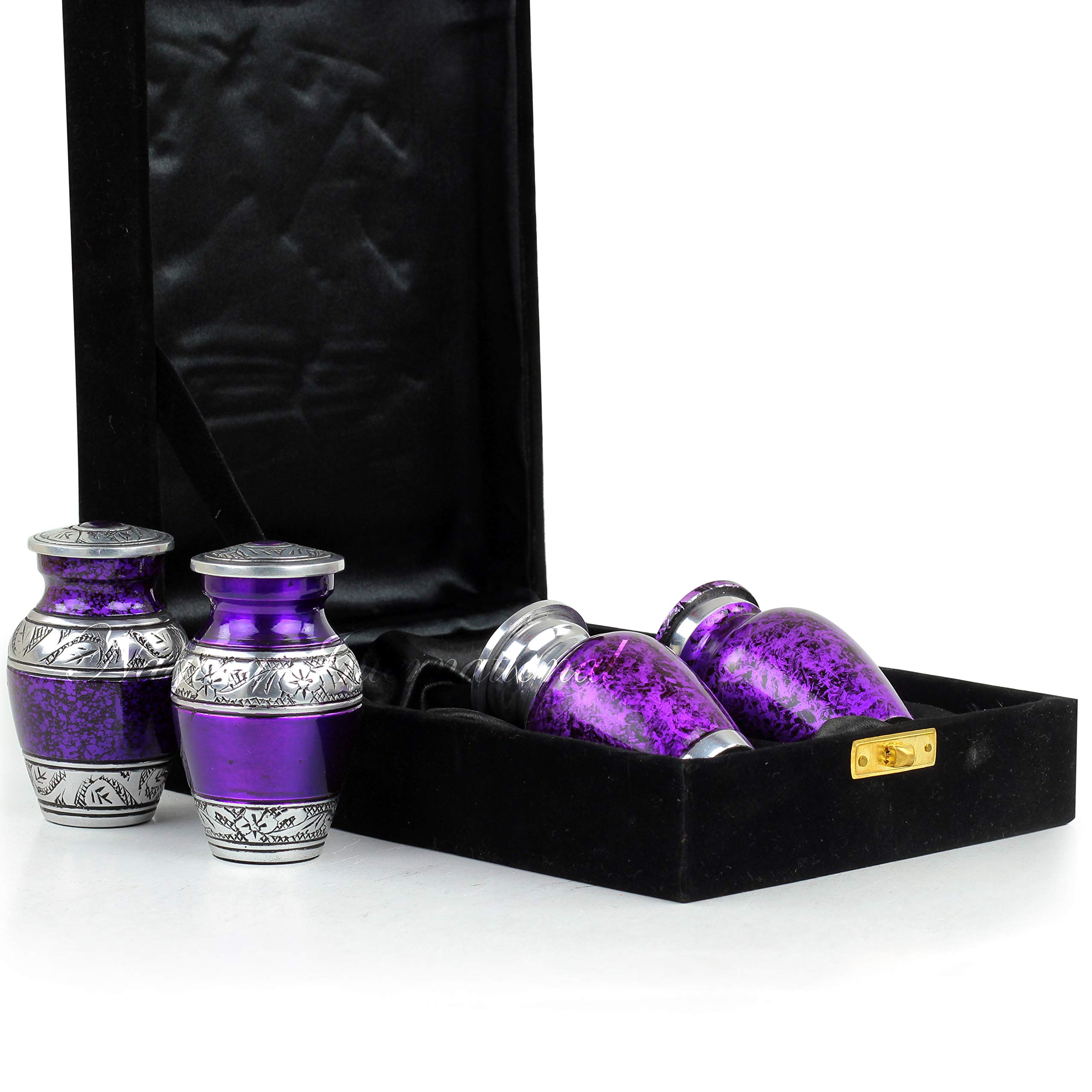 Nagina International: Set Di 4 Mini Urne Funerarie In Alluminio Con Custodia In Velluto Viola, Per Conservare E Condividere Le Ceneri Dei Propri Cari. - 2