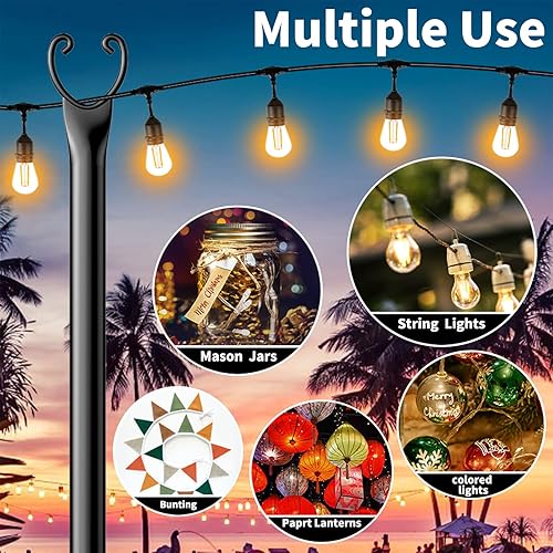 Miniatura 5 de Postes de luz de cadena, postes de luz para luces exteriores, postes de luz de cadena de 9 pies para exterior, cuerda cortavientos decorativa,
