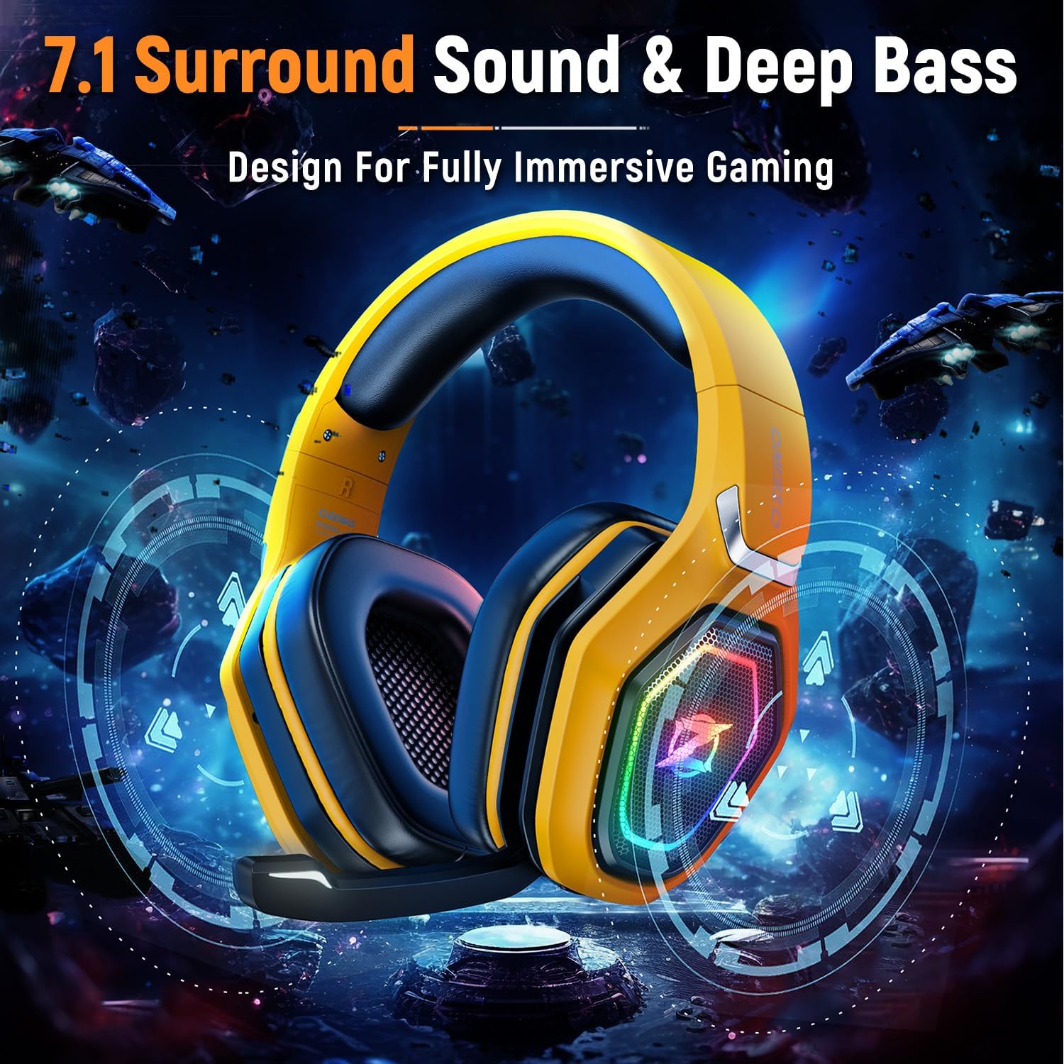 Ozeino Cuffie Gaming Wireless per PC, PS5, PS4, Cuffie con USB-A e USB-C audio lossless con microfono flip, Cuffie Bluetooth con batteria da 30 ore