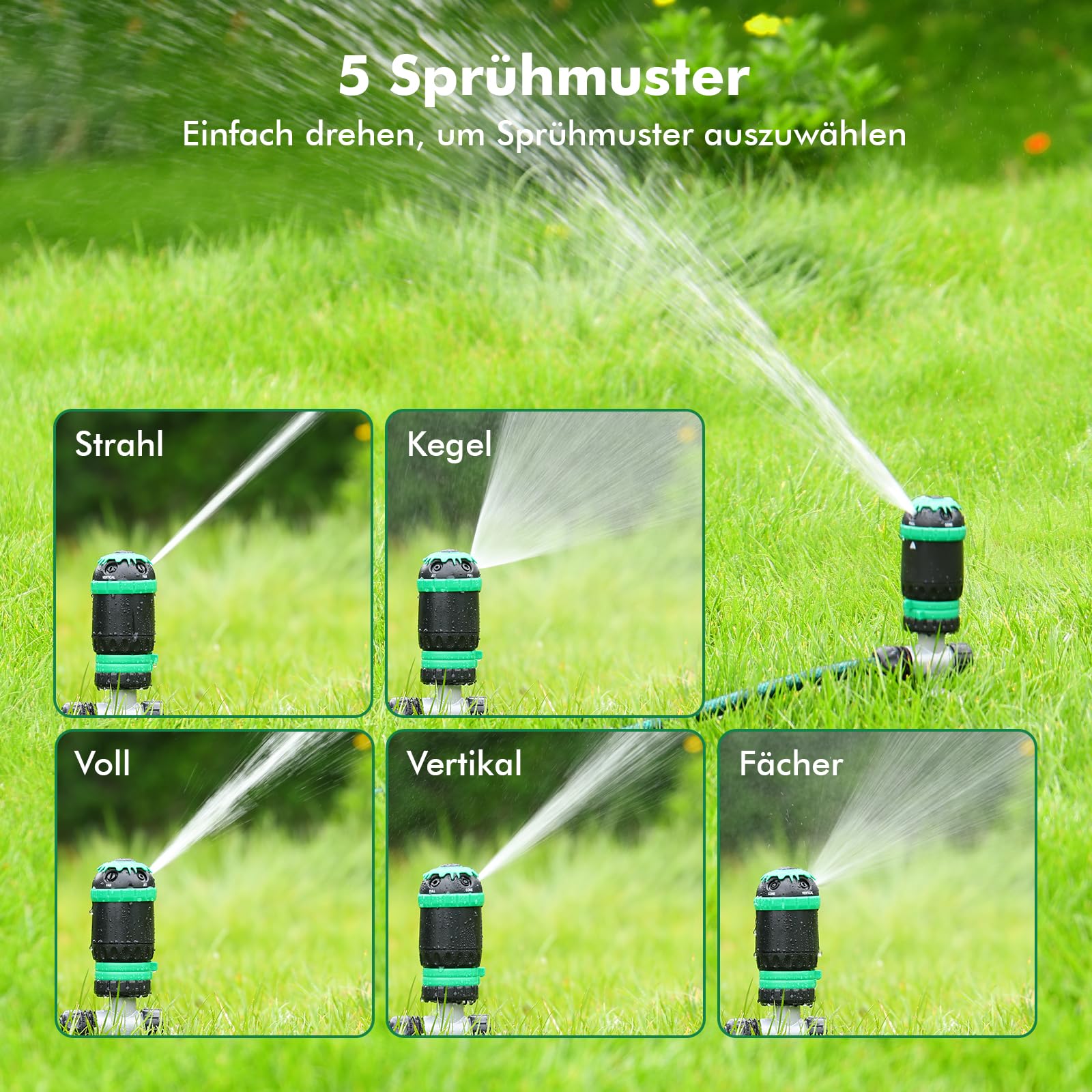 RESTMO Rasensprenger für große Flächen, Getriebe Sprinkler & impulsregner | 5 Muster, Sprühdurchmesser 24 m (467 m²), Metallspike-Basis, wetterfest, erweiterbar in Reihe, für Rasen & Beete