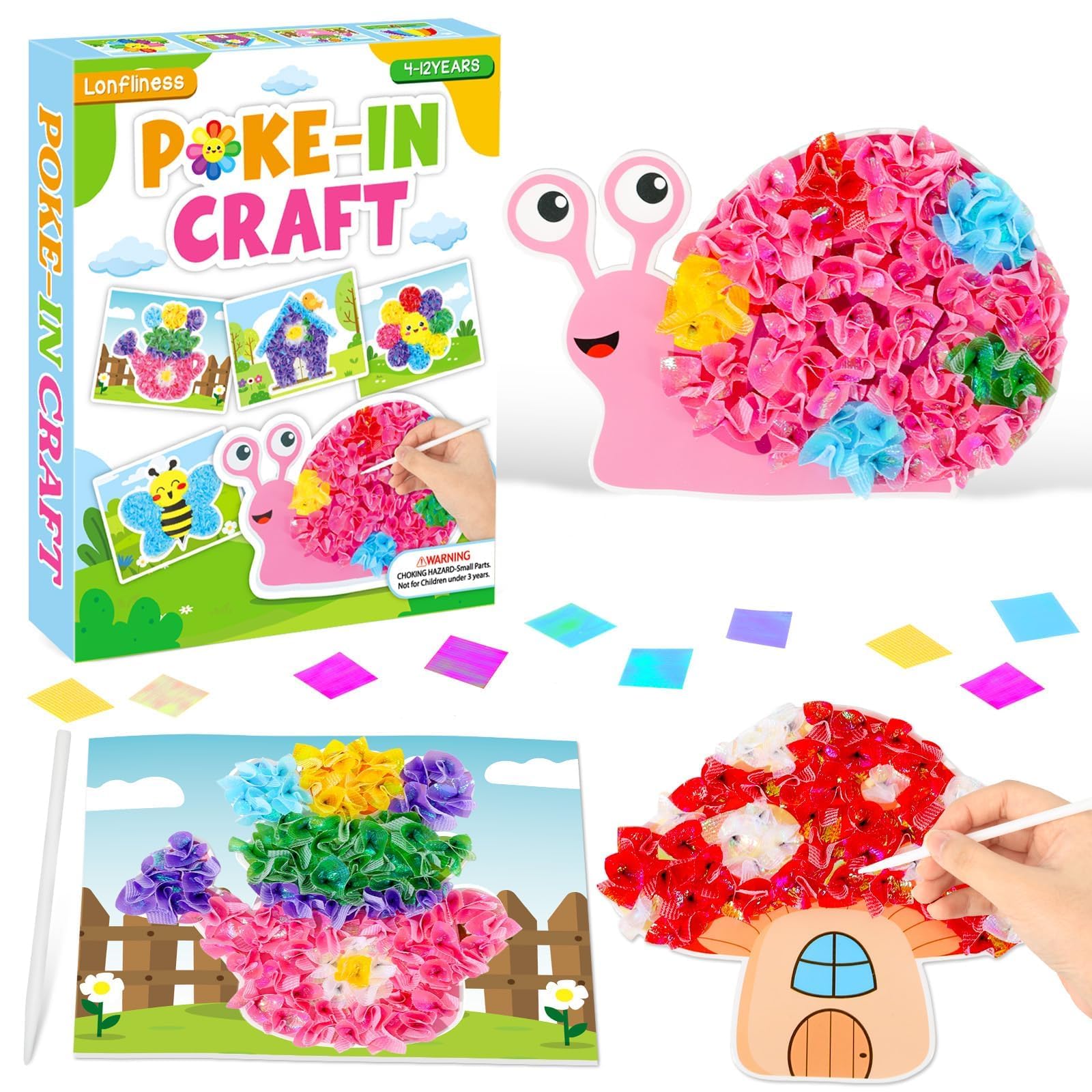 Lonfliness 8 Pcs Spring Poke in Craft Kits for Kids Mess Free DIY Art
