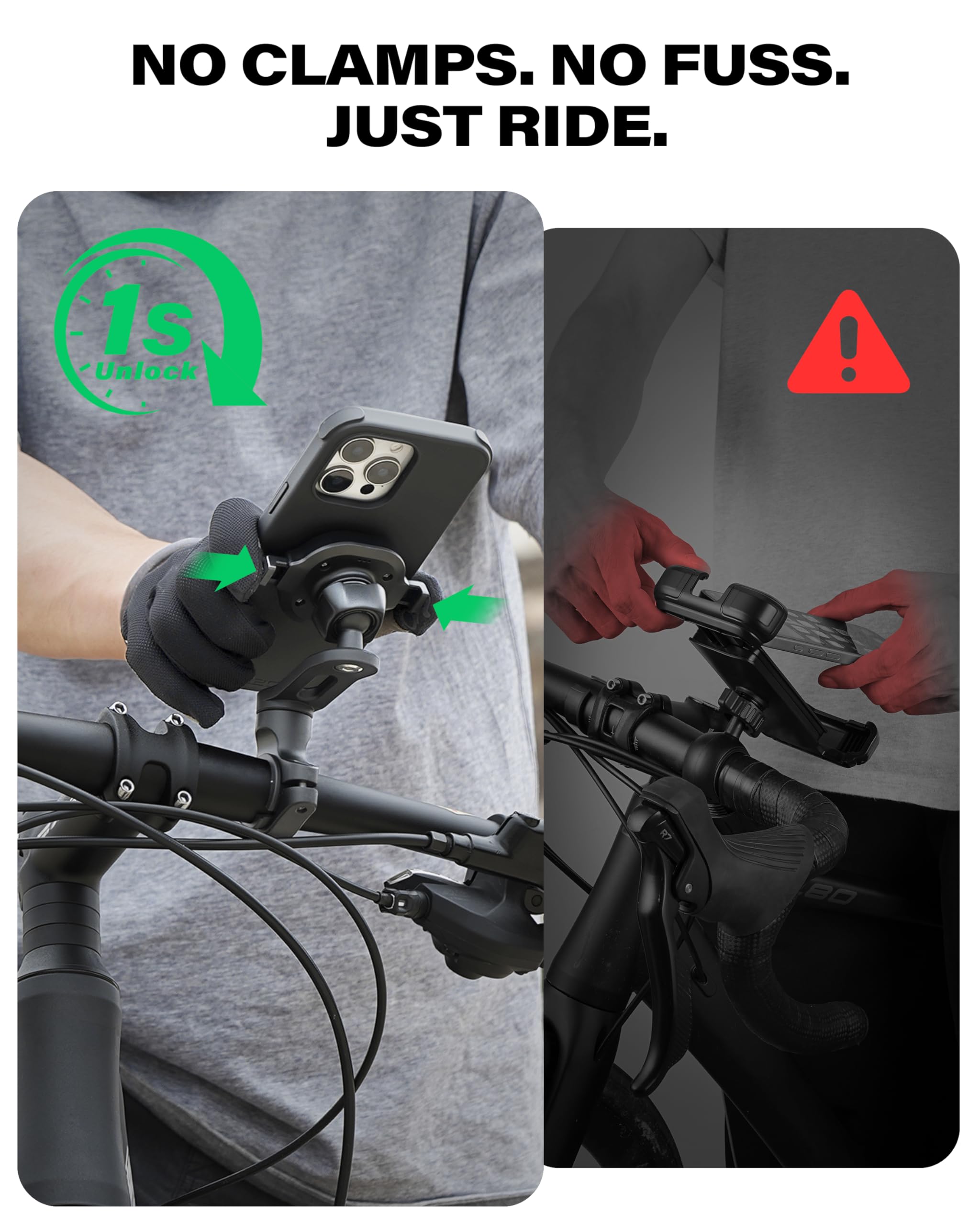 A2C Uchwyt na telefon komórkowy na kierownicę rowerową, szybkie zapięcie w 1 sekundę, obracany o 360° i ultra stabilny, uniwersalny uchwyt na smartfon, idealny do rowerów wyścigowych, MTB i skuterów