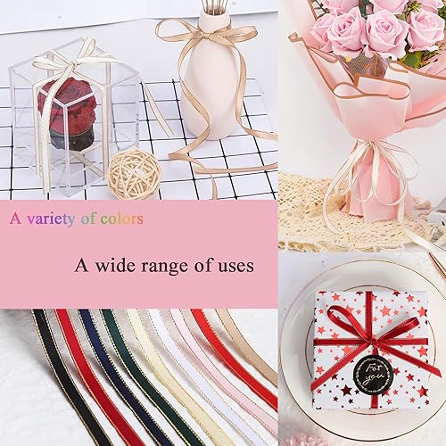 Miniatura 6 de Cinta de satén negra de 25 yardas y 1 pulgada con bordes dorados, cintas de tela con borde dorado para envolver regalos y manualidades