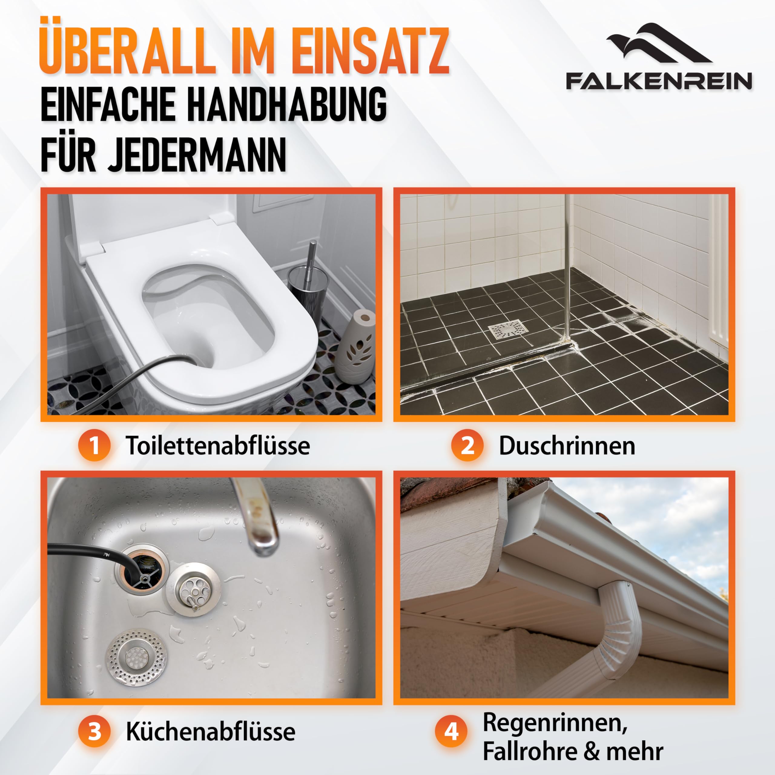 Premium-Rohrreinigungsset - Rohrreinigungsschlauch 20m | Kompatibel mit Kärcher, Parkside und Bosch Hochdruckreiniger | Reinigt verstopfte Rohre und Abflüsse mühelos