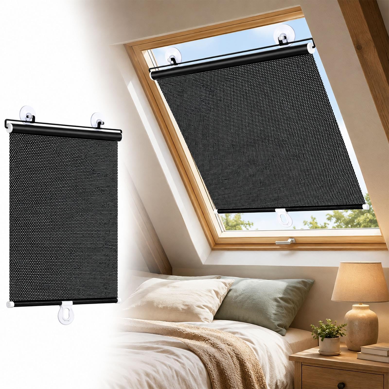 Store Enrouleur à Ventouses, Pare-Soleil Rétractable sans Perçage pour Fenêtre Bureau Véranda Fenêtre de Toit et Voiture, Store Intérieur Anti-Éblouissement et Brise-Vue(W 60 x 120 cm)