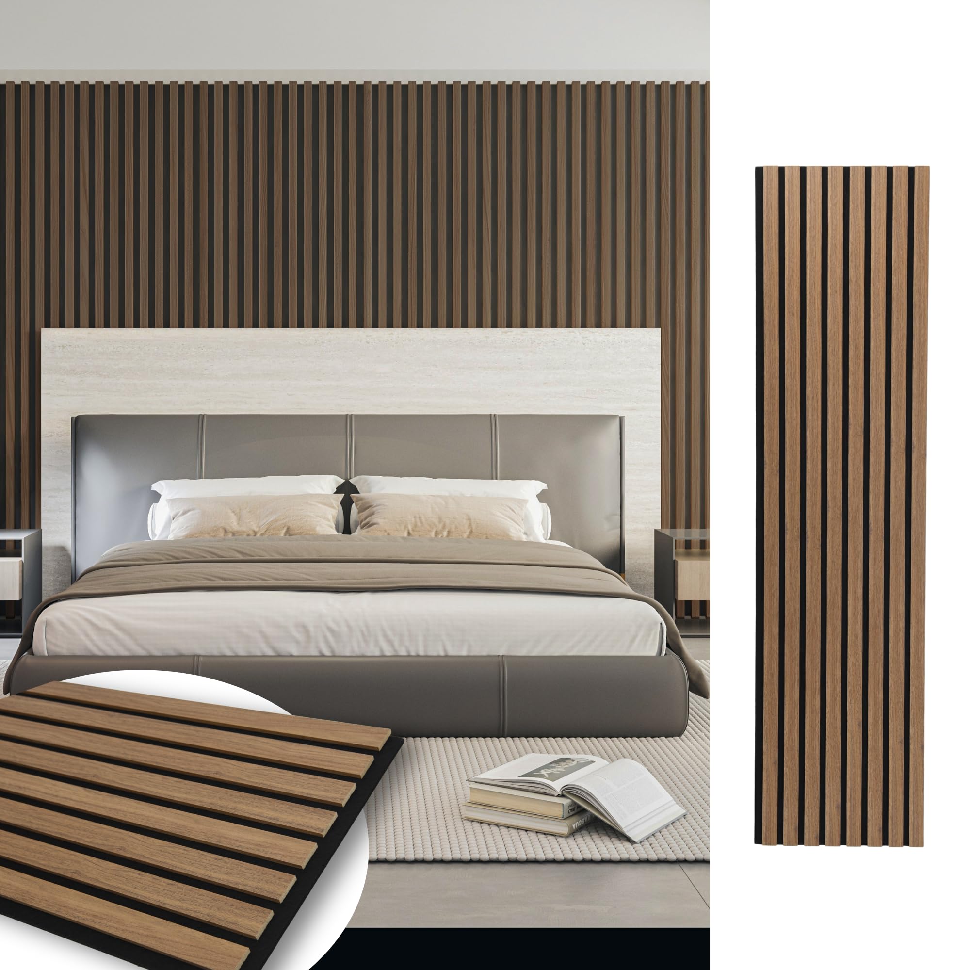 Art3d 4-Pack 12" x 93" Soundproof Wood Slat Panels, 31 sq.ft Acoustic Wall Panels, 3D Wall Panels with Wood Slat Design, Decorative Wood Wall Panel for Accent Walls-Deep Walnut