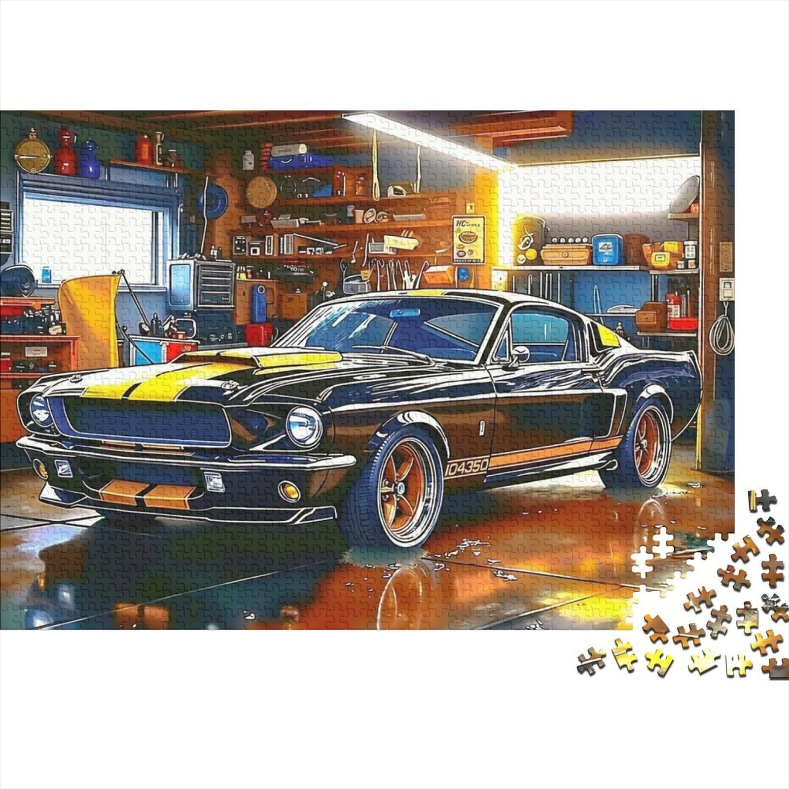 Classic Black Sports Car Garage View 1000 Piece Jigsaw Puzzle Paper for Adults