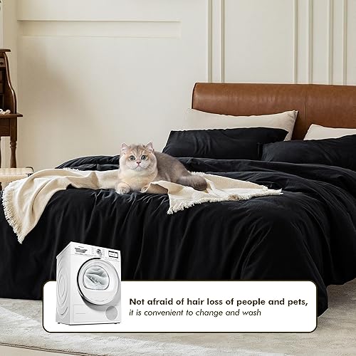 Miniatura 6 de FOSSA Juego de funda de edredón 100% algodón lavado de 3 piezas de sarga suave, acogedor, transpirable, resistente, sustancial con tejido