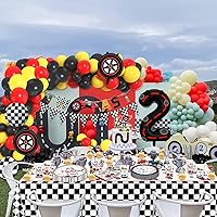 Vista 4 de 245 piezas de decoración de cumpleaños de auto de carreras rápidas: globos de autos de carreras, pancarta, platos, servilletas, vasos, decoración
