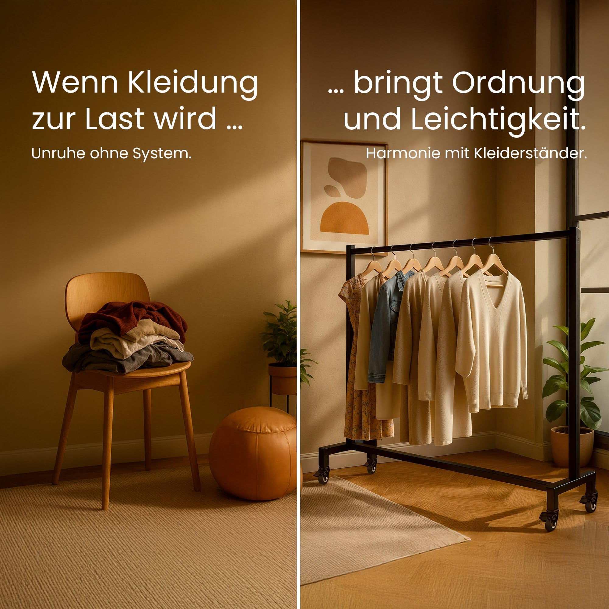 CLP Kleiderständer rollbar Gisborne mit Stahl-Gummirädern, schmaler Garderobenständer für Flur, Schlafzimmer, Ankleide und Boutique, mobil, Farbe:schwarz, Größe:150x38x120