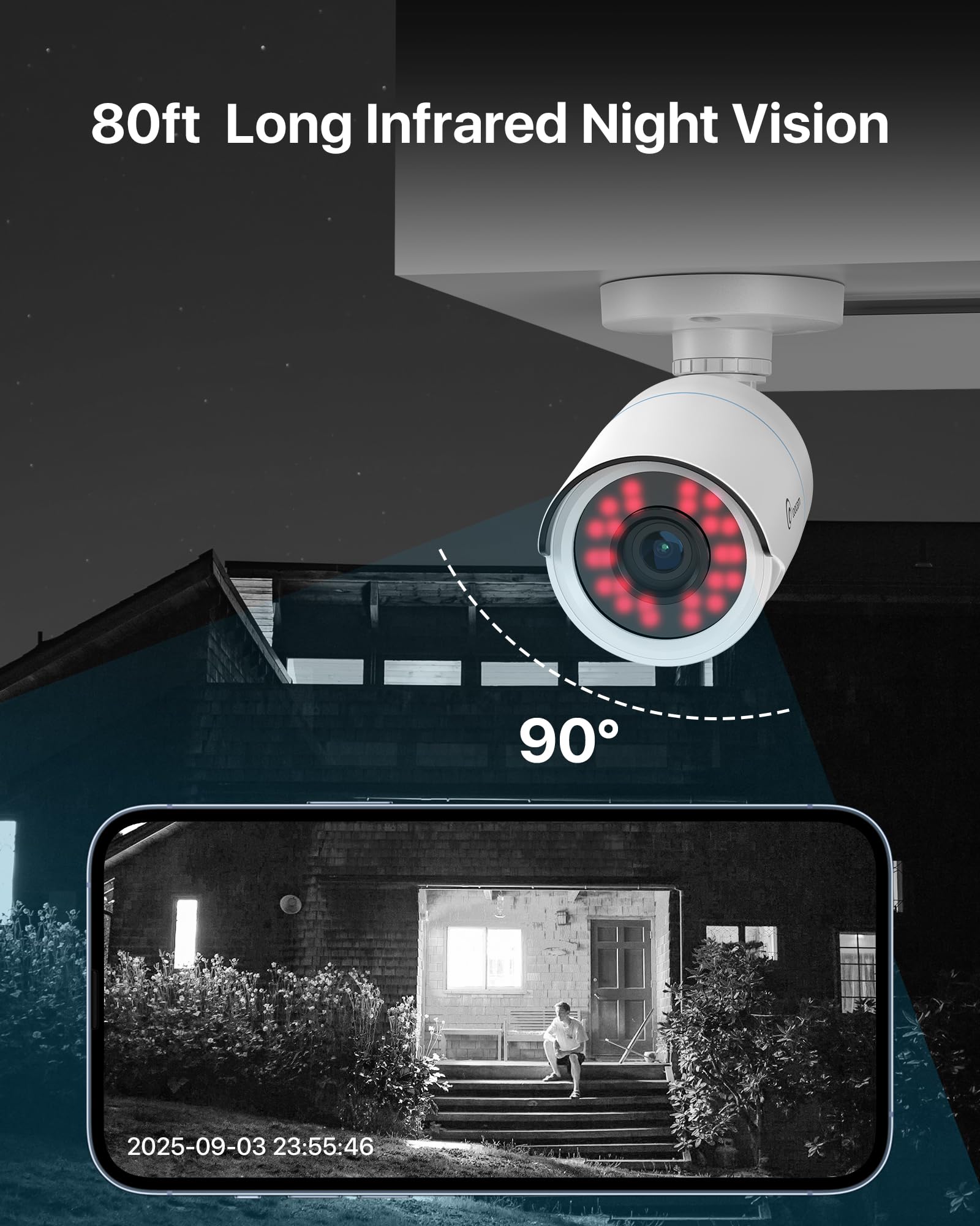 Loocam Lot de 4 caméras de vidéosurveillance filaires HD TVI 1080p avec Vision Nocturne Infrarouge de 24,4 m, pour intérieur et extérieur, système DVR 2 MP/5 MP/4K HD-TVI analogique, IP66 résistant