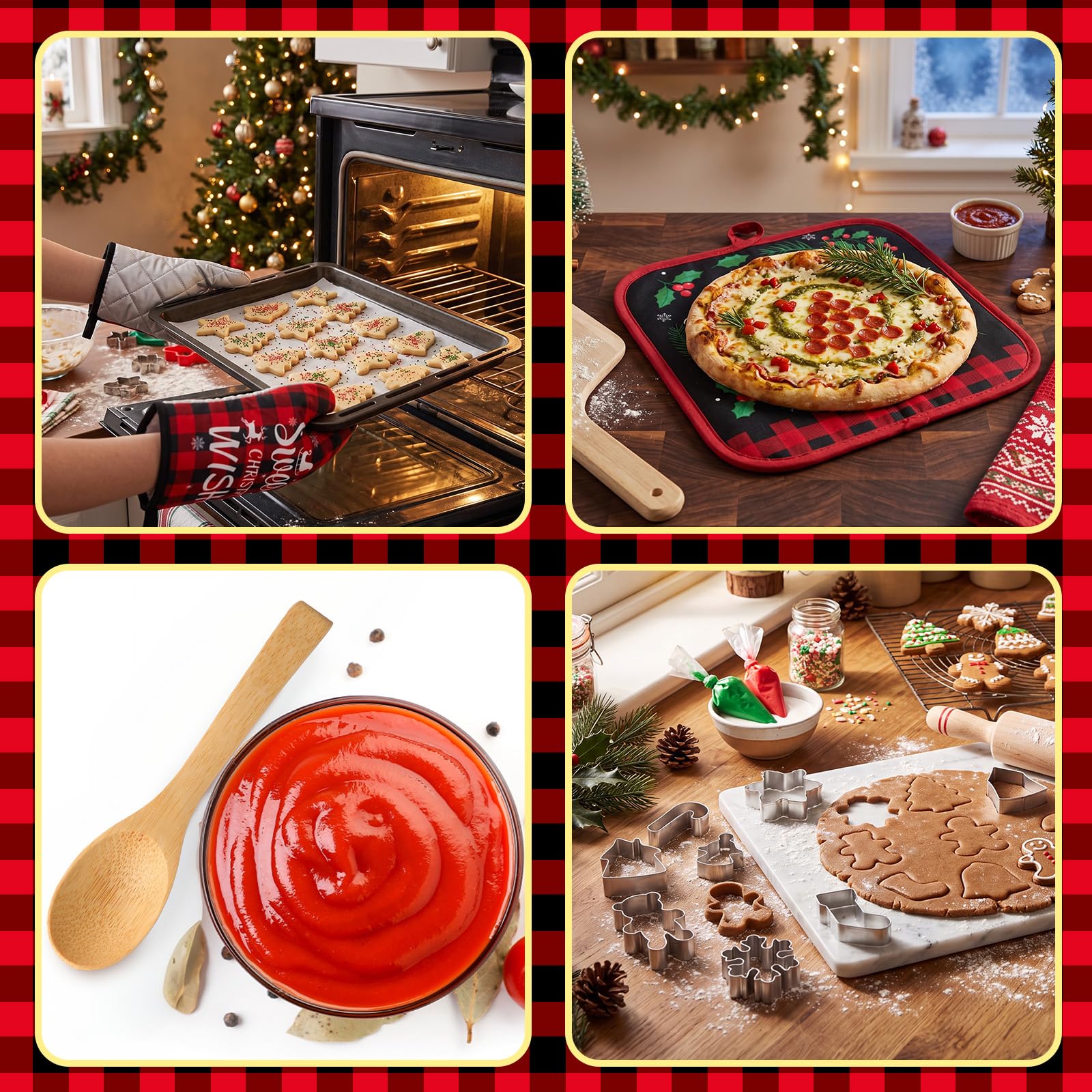 Qinyoung 48 manoplas de cocina navideñas para ollas, Papá Noel negro