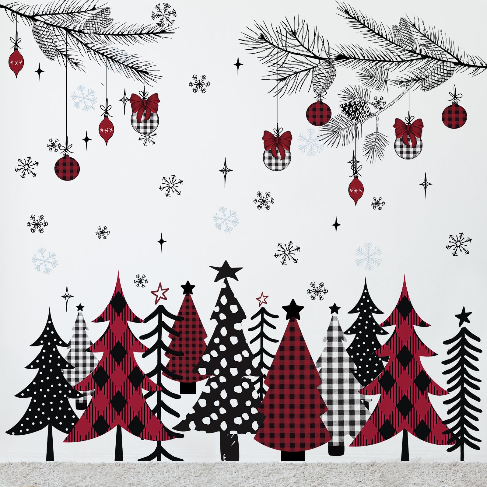 Qeeenar 3 hojas de calcomanías de pared de Navidad, calcomanías de Navidad para ventana, calcomanías de árbol de Navidad, calcomanías de pared extraíbles para invierno, sala de estar, decoración de