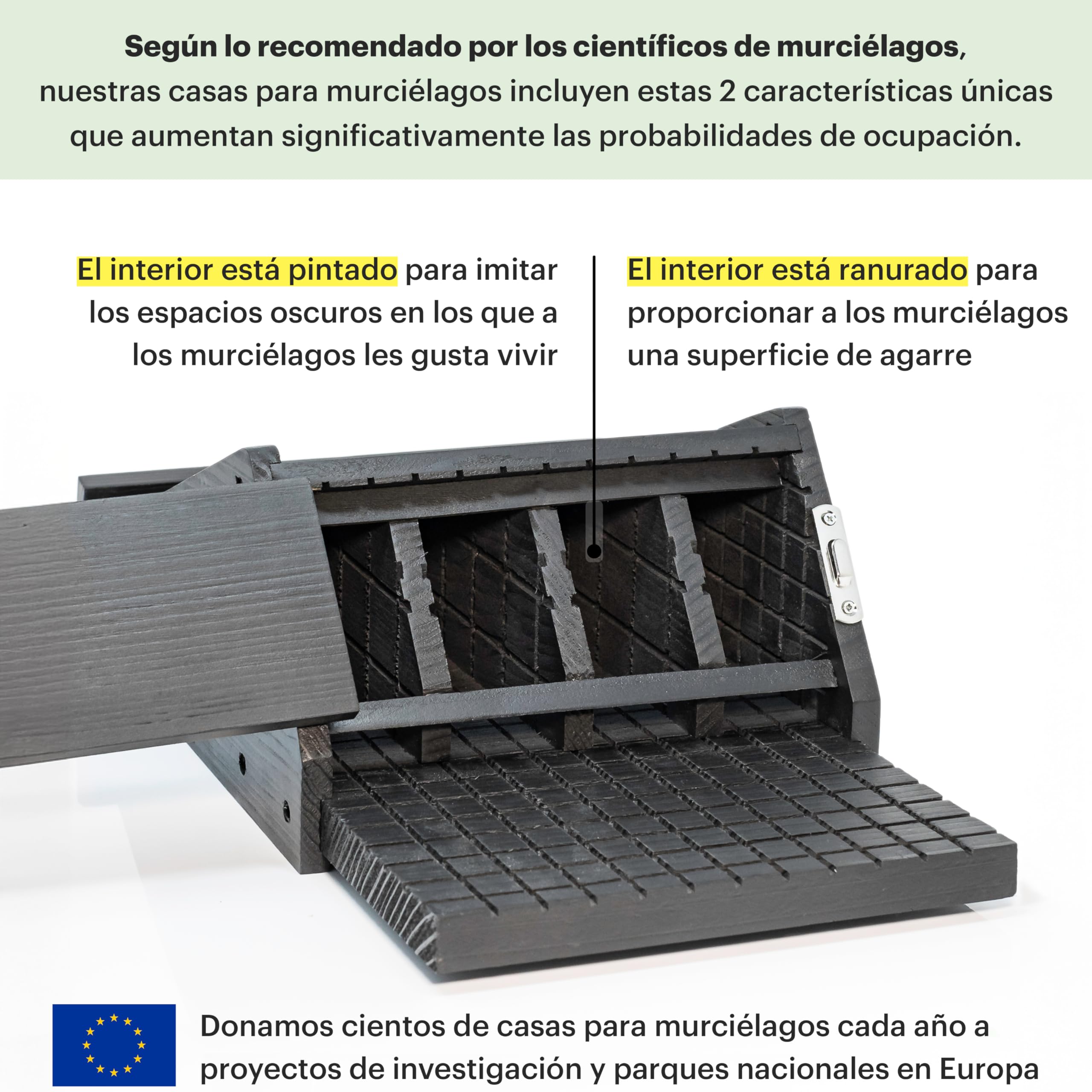 WHITEHORSE Casa De Muciélagos - Caja para Murciélagos De 4 Compartimentos - Apoya A Los Murciélagos Y Disfruta De Un Jardín Más Saludable con Menos Mosquitos (Negro)