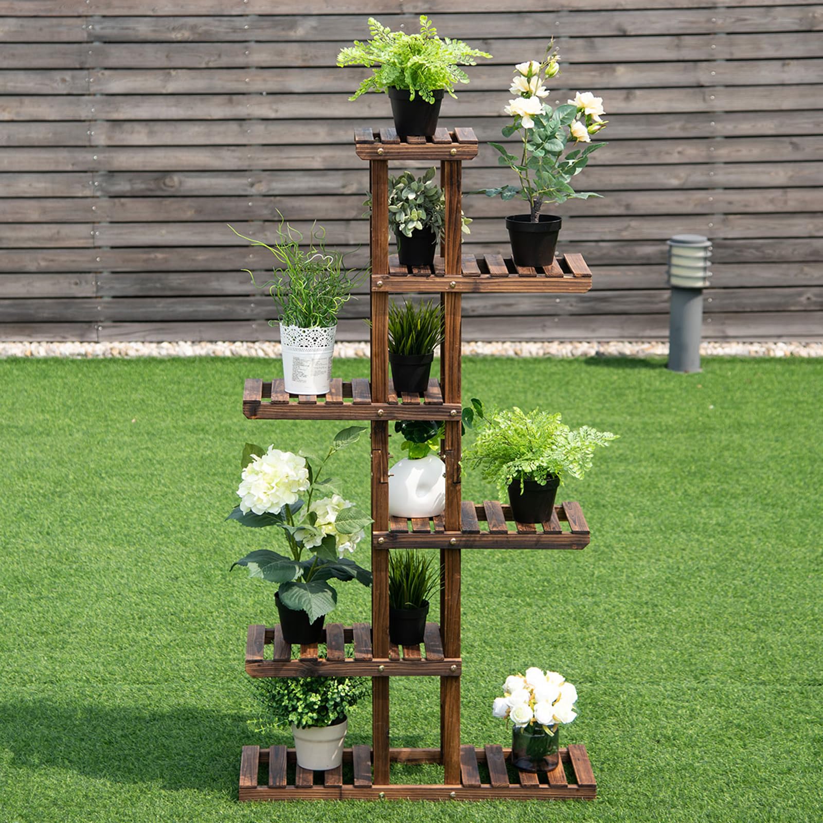 COSTWAY Porta Piante in Legno a 6 Livelli da Interno ed Esterno | Scaffale Porta Fiori e Vasi da Balcone, Giardino e Salotto
