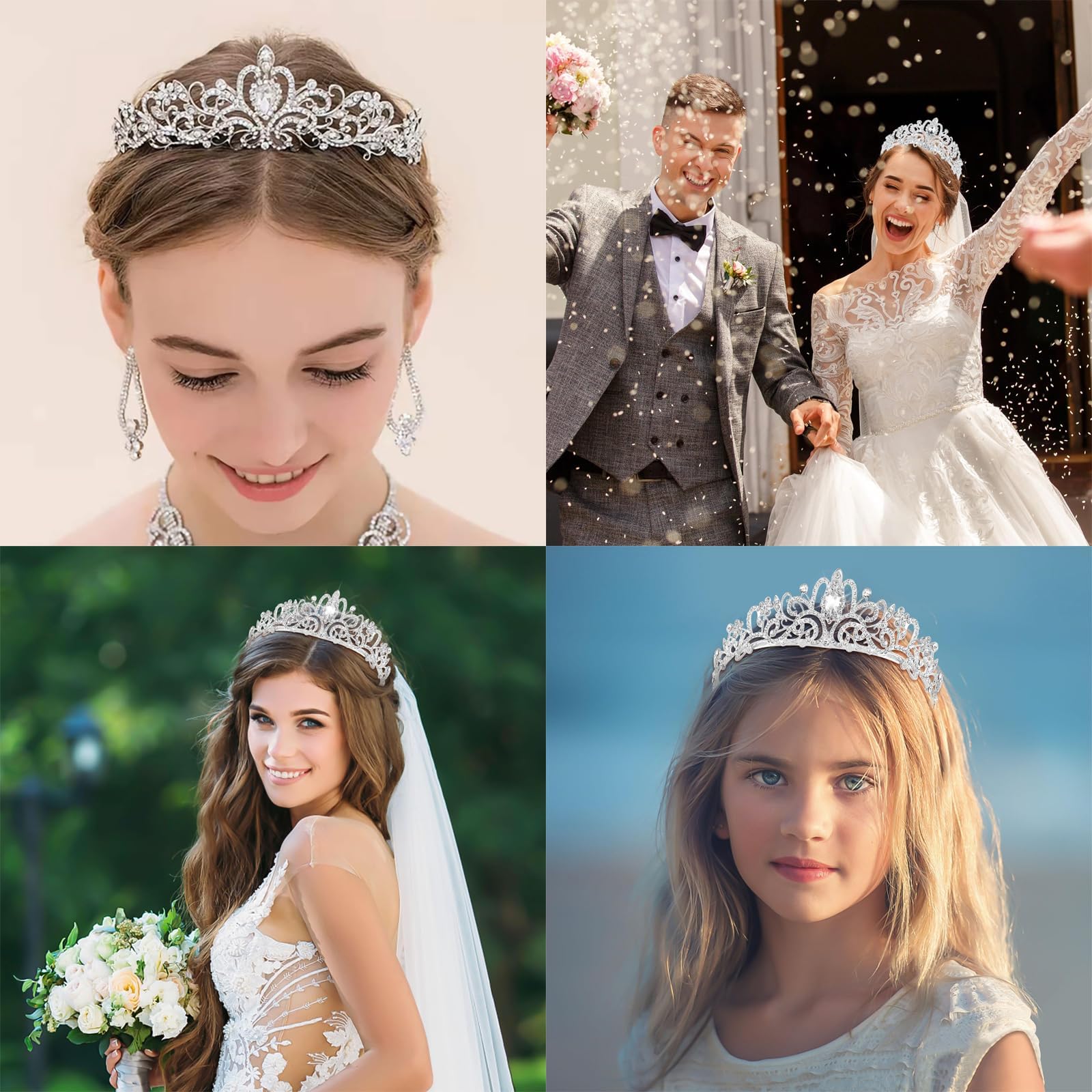 Srebrne kryształowe diademy, korona księżniczki dla kobiet, dziewcząt, opaski na czoło, elegancka królowa, akcesoria do włosów na urodziny, bal absolwentów, przyjęcie, przyjęcie ślubne, prezenty