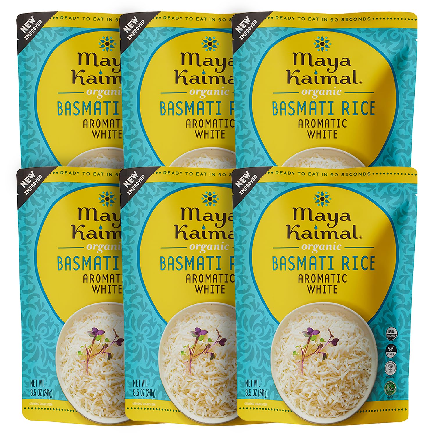 Maya Kaimal Organic Basmati Rice Aromatic White, Ready to Eat, Fully Cooked, Vegan, Certified Organic, Non GMO, Gluten Free, 8.5 Ounce (Pack of 6)