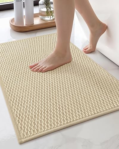 Miniatura 3 de Color&Geometry Alfombras de baño de felpilla tejidas absorbentes, antideslizantes, de 16 x 24 pulgadas, color beige, lavables, alfombra de baño