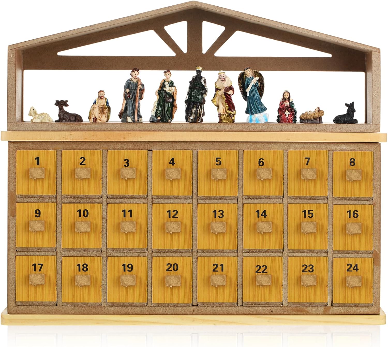 Huwena Wooden Nativity Advent Calendar with Drawers Advent