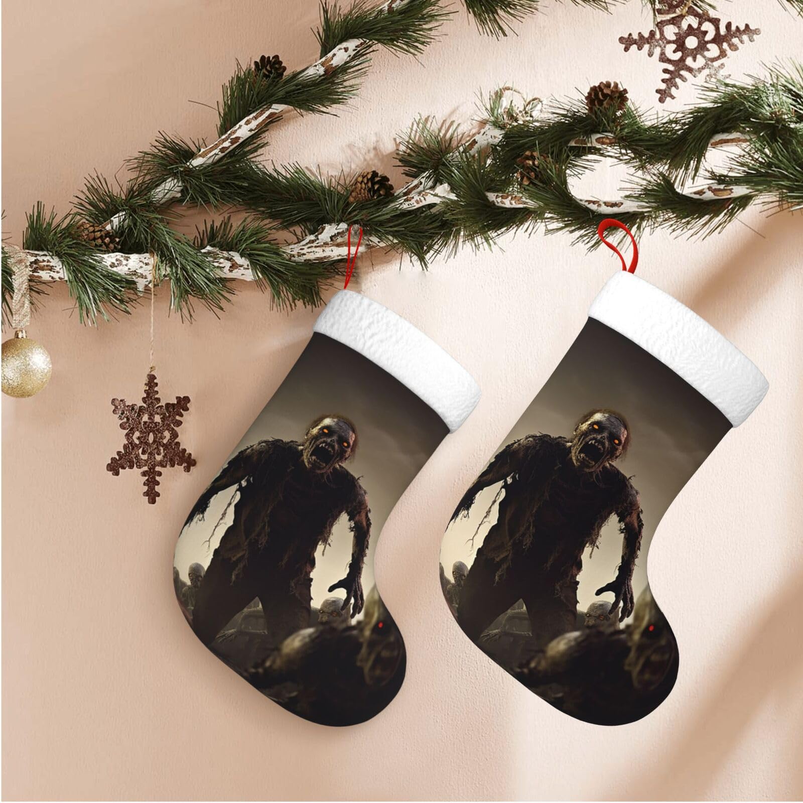 Many Zombie Christmas Stockings Velvet Xmas Fireplace Hanging Stocking with Plush Cuff Rustic Christmas Santa Stockings for Home Christmas Decorations Party Favor Supplies