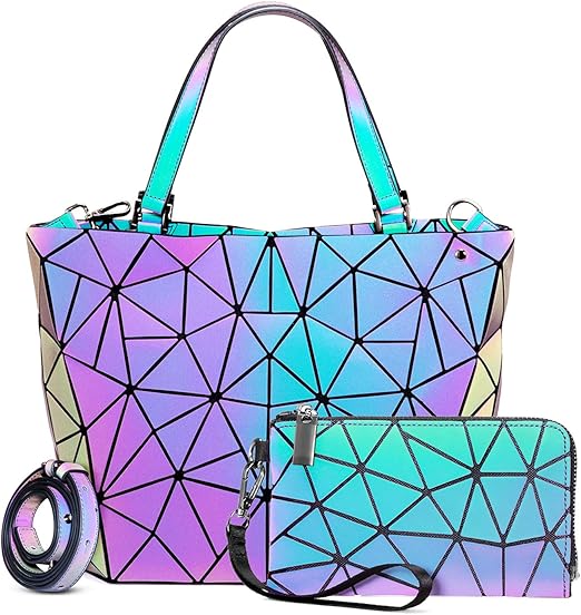 LOVEVOOK Geometric Luminous Purses and Handbags for Women Holographic Reflective Crossbody Bag Wallet