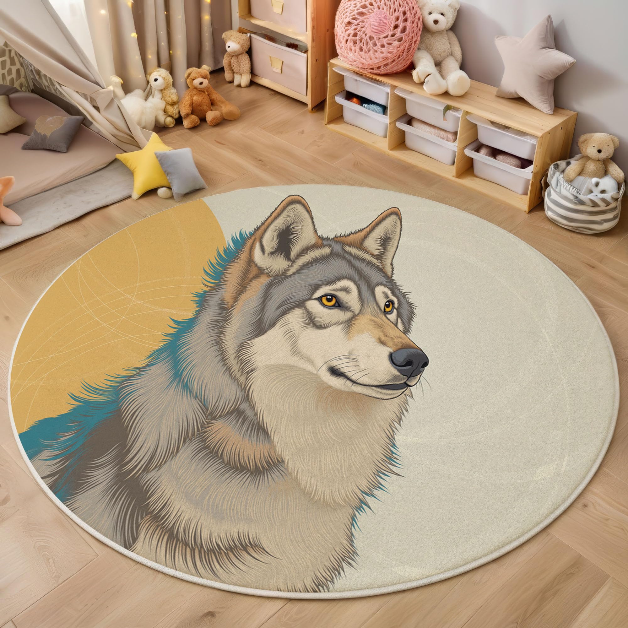 Tapis loup lavable beige rond pour régler les problèmes de sol glissant