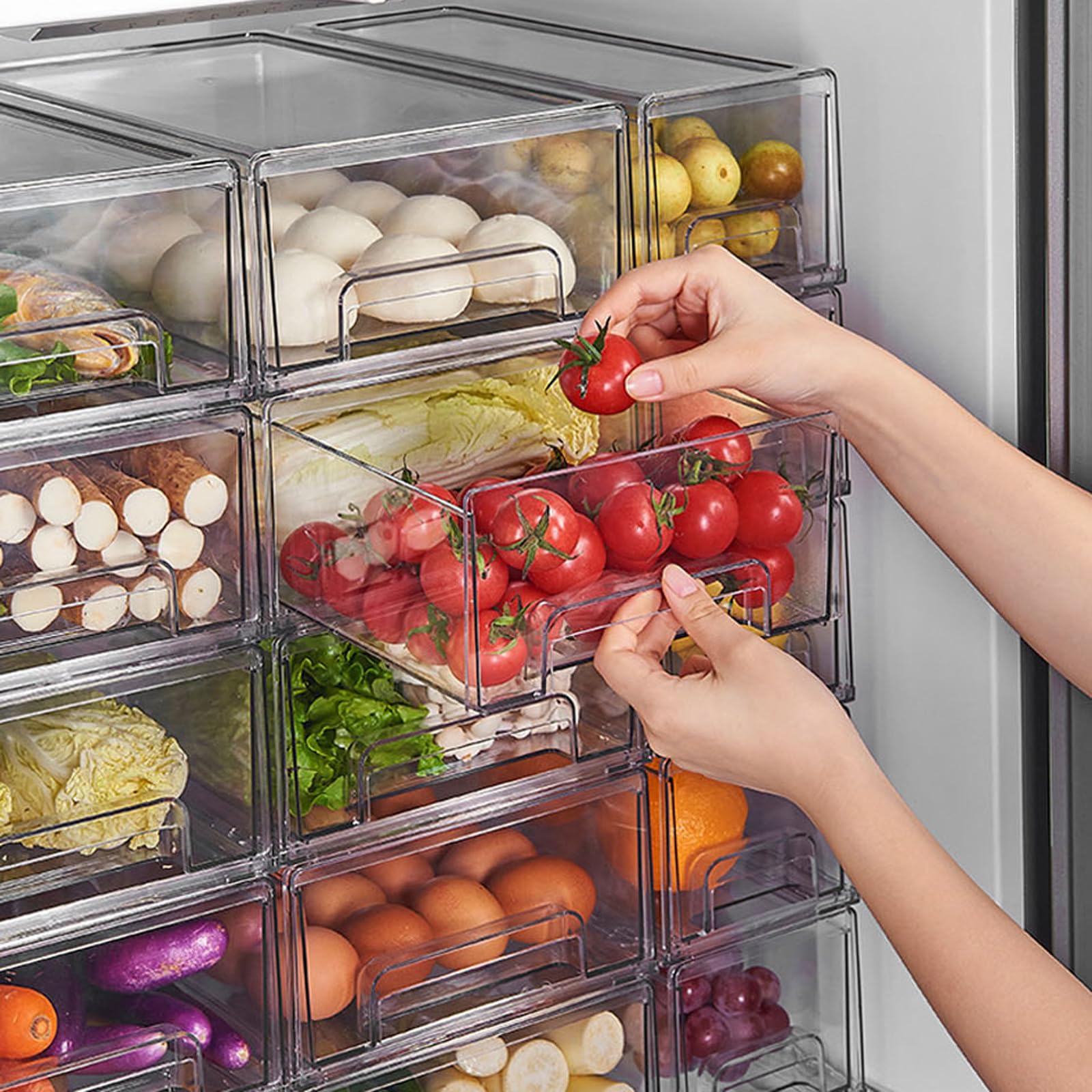 Efficiente cassetto Frigorifero Multi Scomparto congelatore per classificare Alimenti Contenitore sigillato Trasparente con Vassoio per Uova Scatola portaoggetti da Cucina per ingredienti