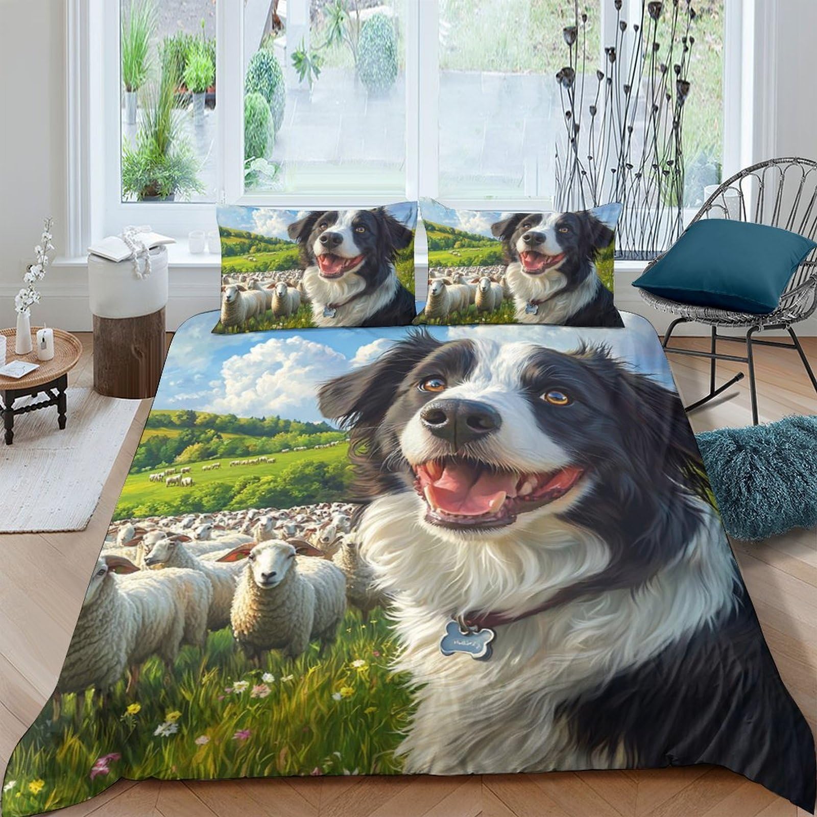 Ctjqhvkz Style-6 3D Printed Sheep Pasture Fitted Sheet Microfiber Soft Anti-Slip Dog Meadow Bed Cover For Bedroom Dorm Decor Single（135X200cm）