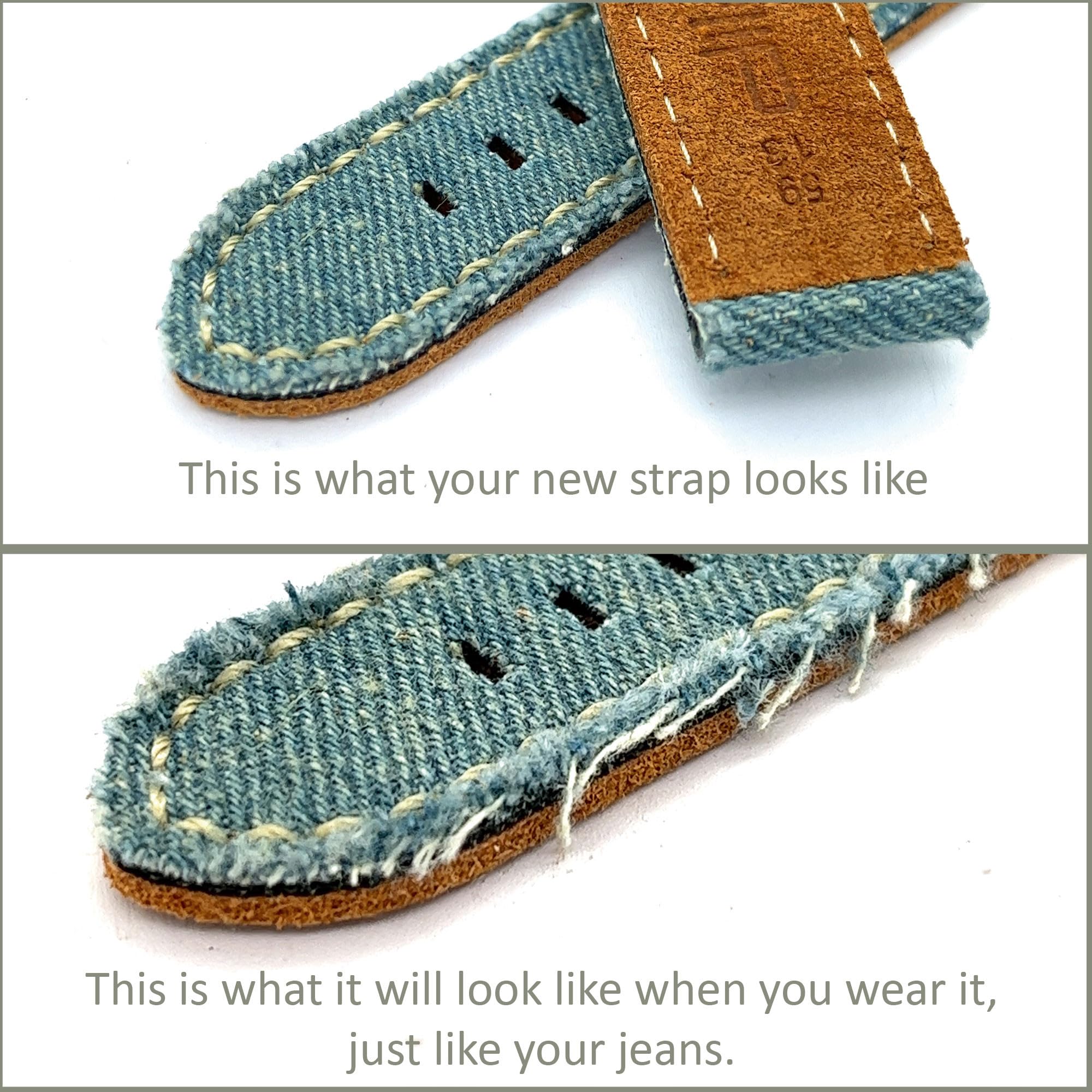Strap compatible with Apple Watch of denim and leather. Ref AW390 Cream-Black adapter 38mm/40mm/41mm - Image 3