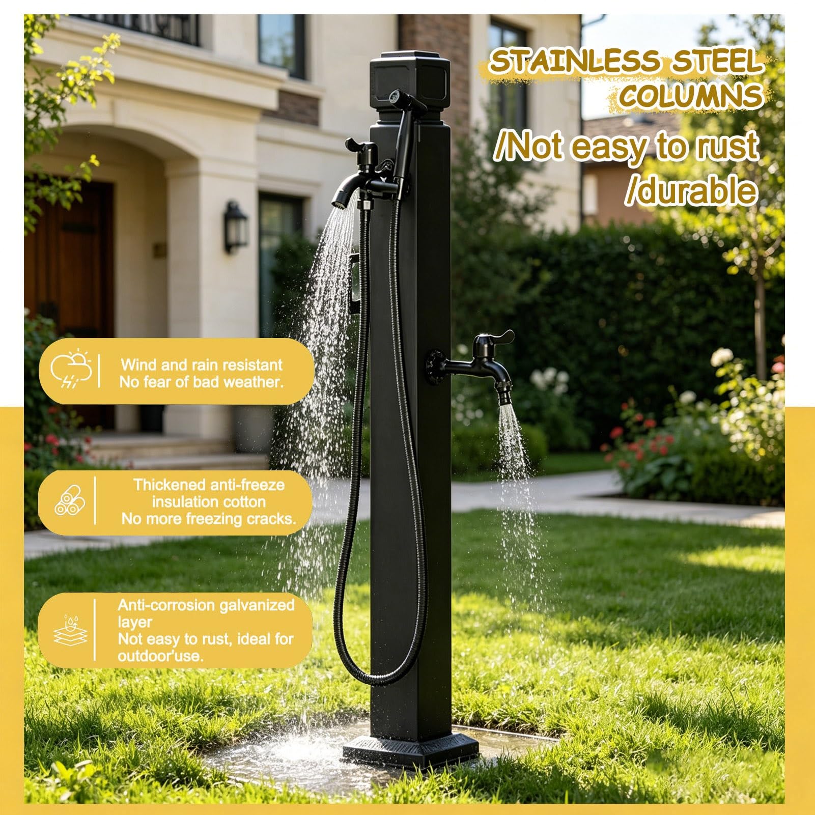 Columna de agua montada en el suelo, soporte para manguera de acero inoxidable con espiga, grifo de jardín para patio, césped, hidrante de jardín