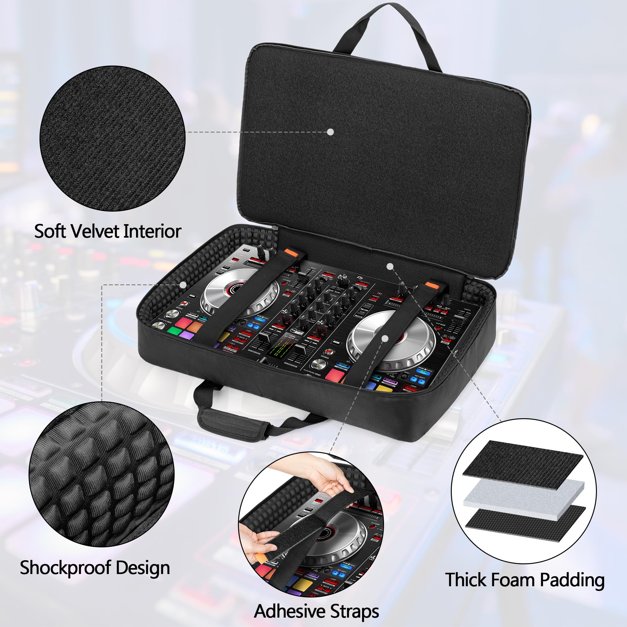 Rexmica Custodia da Viaggio per Controller DJ, Cavi o Accessori (M, Nero) | Compatibile con Pioneer DDJ SR/SR2/DDJ REV1 e la Maggior Parte dei Controller DJ Standard