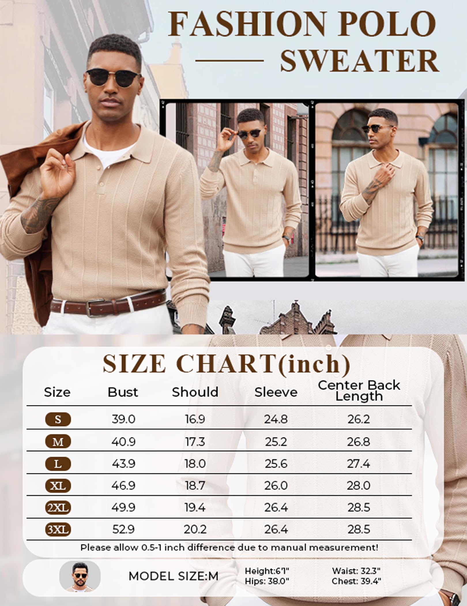 COOFANDY Maglione Collo Polo Uomo Lavorato a Maglia Manica Lunga Invernale Termico Casual