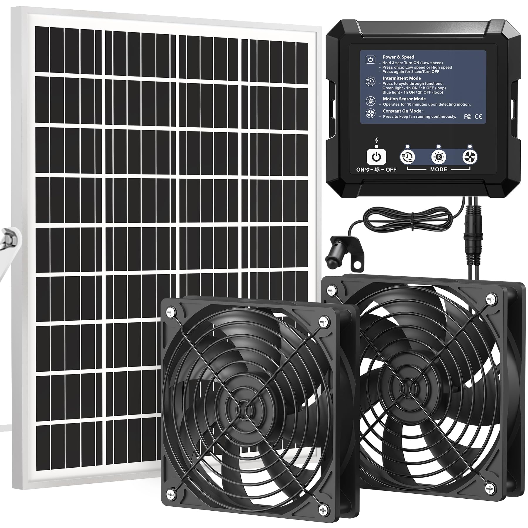 Innoland Solar Fan for Chicken Coop, IP65 Waterproof Solar Powered Fan with Battery & 25W Solar Panel, Solar Exhaust Fan with Sensor for Greenhouse | Pet House | Tool Shed | Garage Air Ventilation - 2