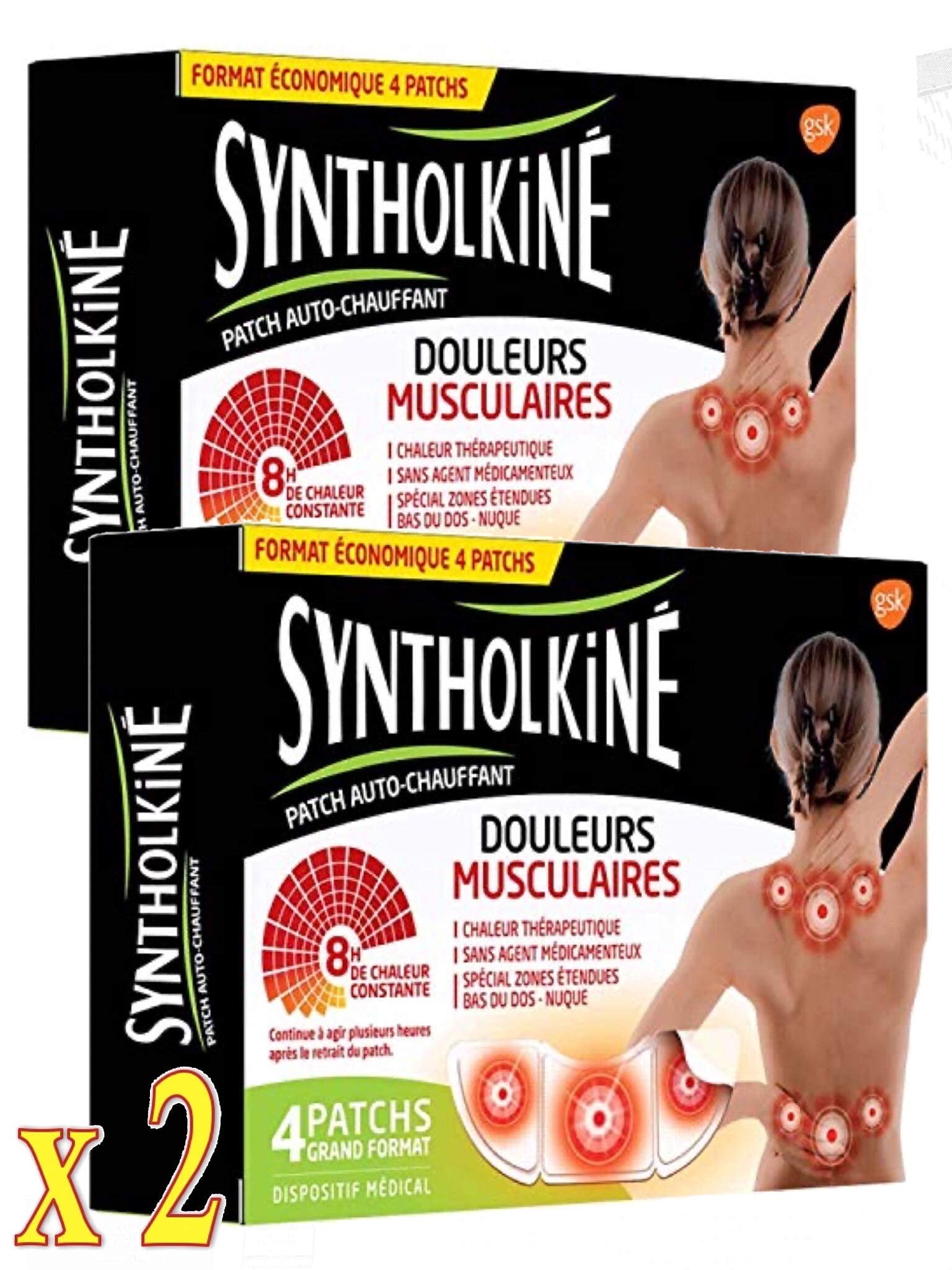 SyntholKiné Patch Chauffant Grand Format Spécial Dos - Lot de 2 Boîtes de 4 Patchs