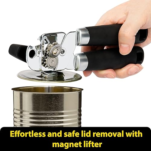 Miniatura 5 de AHRAM Abrelatas manual, rueda de corte deslizante afilada y suave, con imán izquierdo, borde seguro, fabricado con materiales resistentes, con rueda