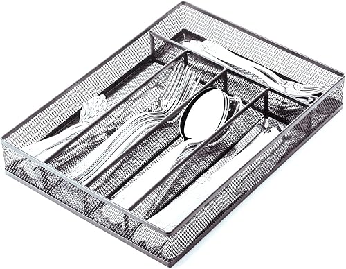 Miniatura 9 de titivate Bandeja de cubiertos de cocina, bandeja de cubiertos para cajón con 5 compartimentos, organizador de cajones de utensilios, soporte de